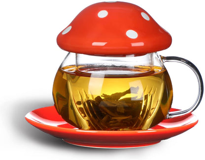 Mushroom Tea Cup with Removable Strainer Filter Infuser for Loose Leaf Tea